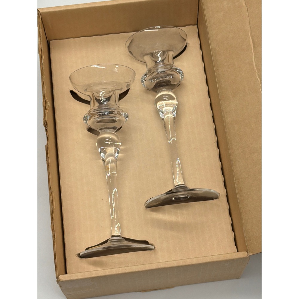 Pair Vintage Made in Sweden Crystal Glass Candle‎ Holder Scandinavian Modern